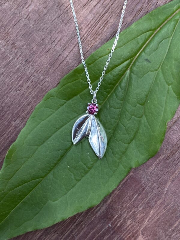 Pink Tourmaline with Sterling Silver Leaves