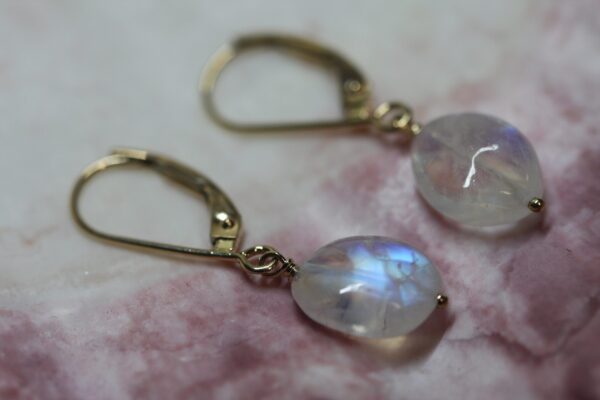 14k Yellow Gold Euro Back Moonstone Earrings