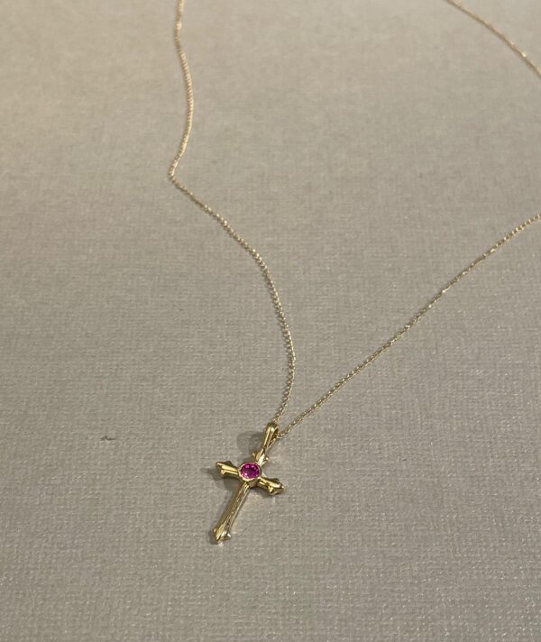 14k Gold Ruby Cross Necklace - Image 2