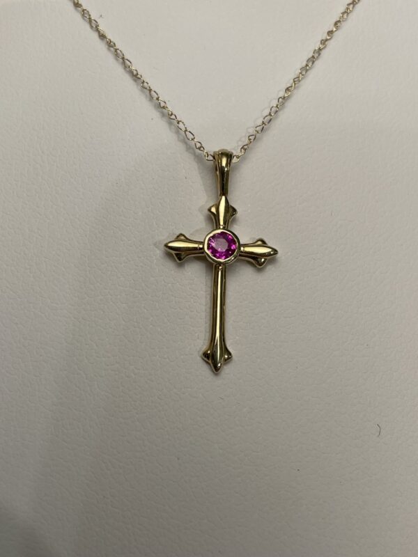 14k Gold Ruby Cross Necklace