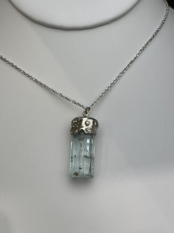 Aquamarine Crystal w/ Diamonds Necklace - Image 2