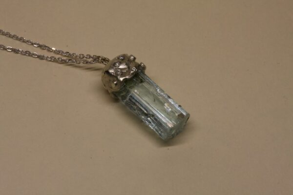 Aquamarine Crystal w/ Diamonds Necklace