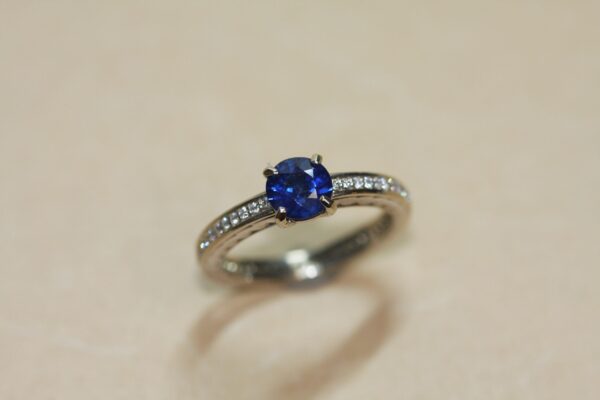 Blue Sapphire Ring w/ 46 Diamonds