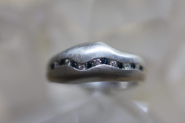 14k Wavy Band w/ 9 Blue & 8 White Diamonds - Image 2