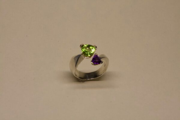 Peridot and Amethyst Sterling Silver Ring