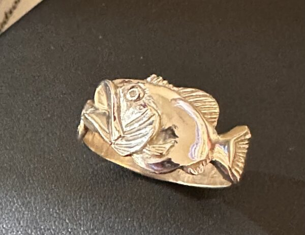 Sterling silver Bass with fish hook ring